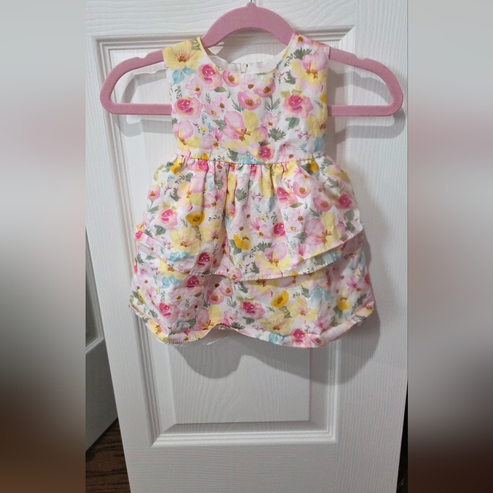 Floral Layered Kids Dress - Pink and Yellow